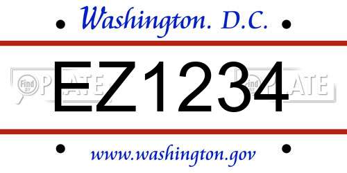 EZ1234 District Of Columbia License Plate