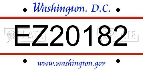 EZ20182 District Of Columbia License Plate