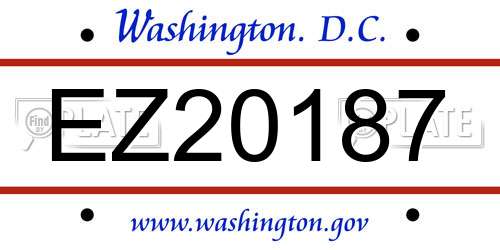 EZ20187 District Of Columbia License Plate