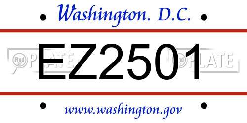 EZ2501 District Of Columbia License Plate
