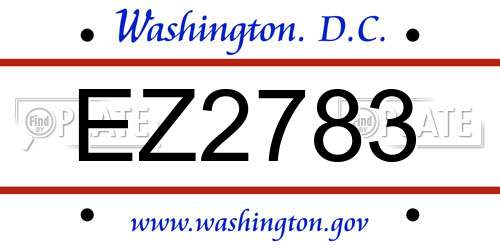 EZ2783 District Of Columbia License Plate