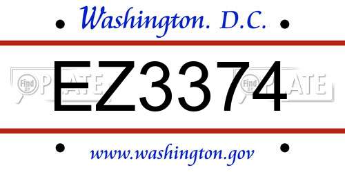 EZ3374 District Of Columbia License Plate