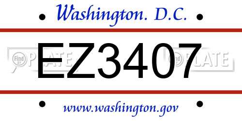 EZ3407 District Of Columbia License Plate