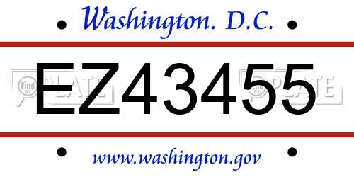 EZ43455 District Of Columbia License Plate