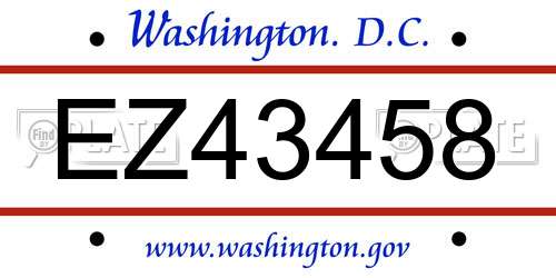 EZ43458 District Of Columbia License Plate