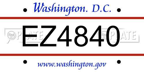 EZ4840 District Of Columbia License Plate