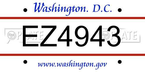 EZ4943 District Of Columbia License Plate