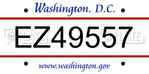 EZ49557 District Of Columbia License Plate