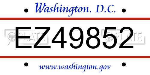 EZ49852 District Of Columbia License Plate