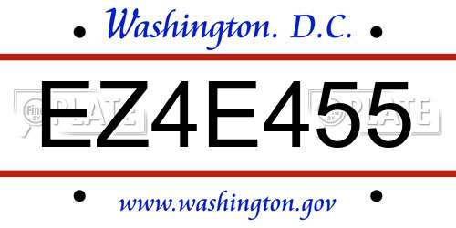 EZ4E455 District Of Columbia License Plate