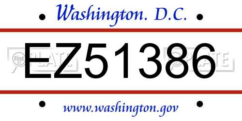 EZ51386 District Of Columbia License Plate
