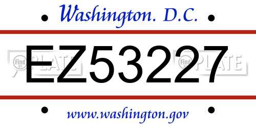 EZ53227 District Of Columbia License Plate