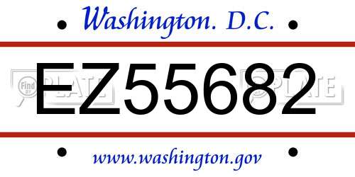 EZ55682 District Of Columbia License Plate