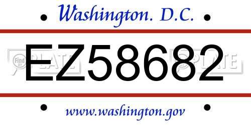 EZ58682 District Of Columbia License Plate