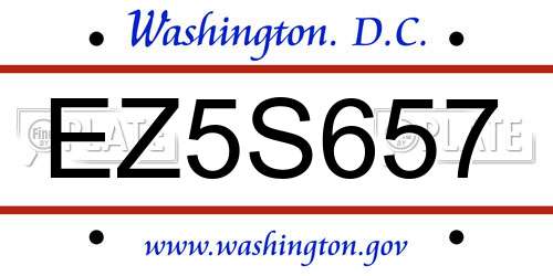 EZ5S657 District Of Columbia License Plate