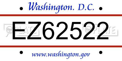 EZ62522 District Of Columbia License Plate