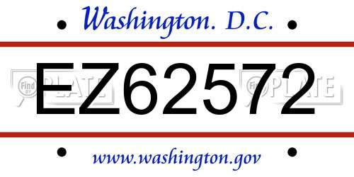 EZ62572 District Of Columbia License Plate