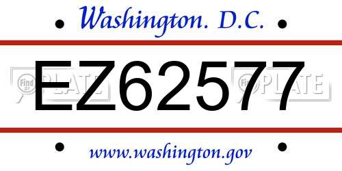 EZ62577 District Of Columbia License Plate