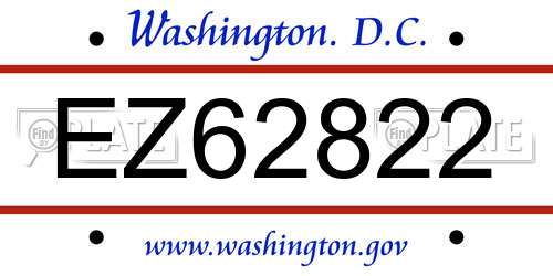 EZ62822 District Of Columbia License Plate