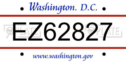EZ62827 District Of Columbia License Plate