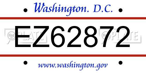 EZ62872 District Of Columbia License Plate