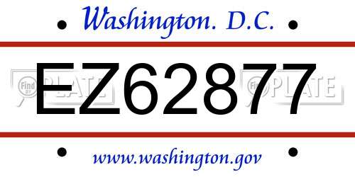 EZ62877 District Of Columbia License Plate