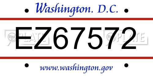 EZ67572 District Of Columbia License Plate
