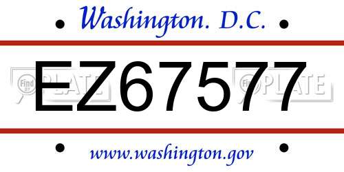 EZ67577 District Of Columbia License Plate