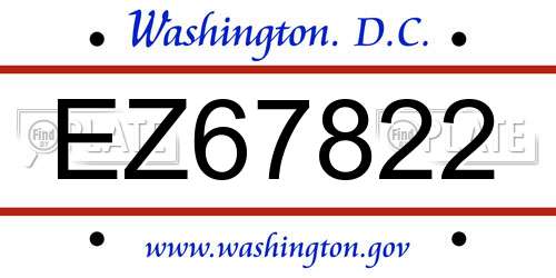 EZ67822 District Of Columbia License Plate