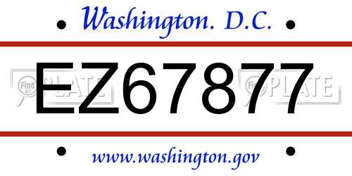 EZ67877 District Of Columbia License Plate
