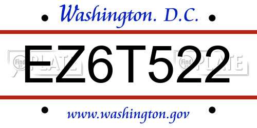 EZ6T522 District Of Columbia License Plate