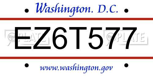EZ6T577 District Of Columbia License Plate