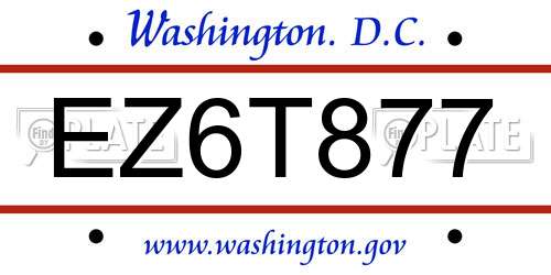 EZ6T877 District Of Columbia License Plate