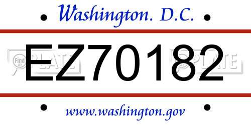 EZ70182 District Of Columbia License Plate