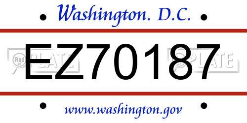 EZ70187 District Of Columbia License Plate