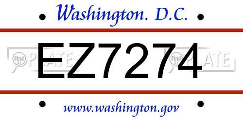 EZ7274 District Of Columbia License Plate