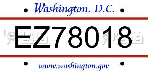 EZ78018 District Of Columbia License Plate