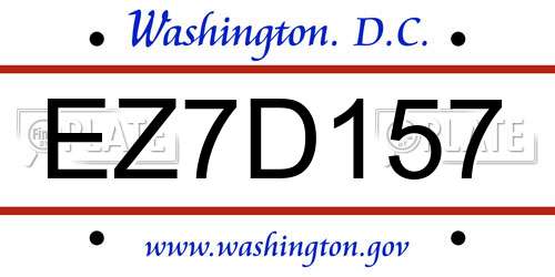 EZ7D157 District Of Columbia License Plate