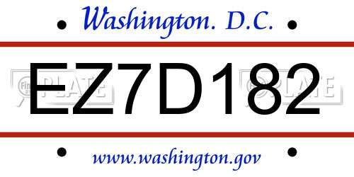 EZ7D182 District Of Columbia License Plate