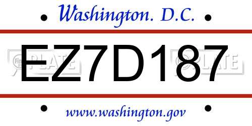 EZ7D187 District Of Columbia License Plate