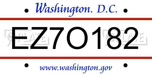 EZ7O182 District Of Columbia License Plate