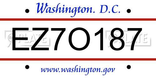 EZ7O187 District Of Columbia License Plate