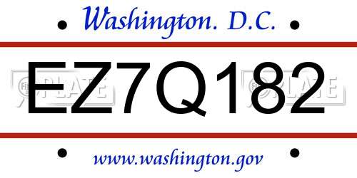 EZ7Q182 District Of Columbia License Plate