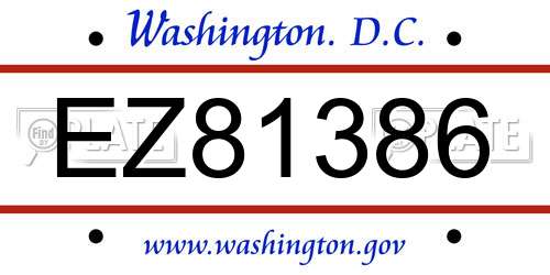 EZ81386 District Of Columbia License Plate