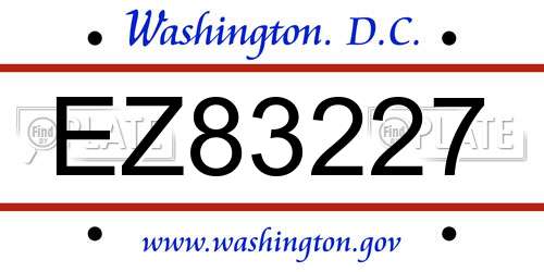 EZ83227 District Of Columbia License Plate
