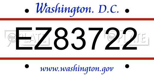 EZ83722 District Of Columbia License Plate