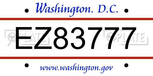 EZ83777 District Of Columbia License Plate