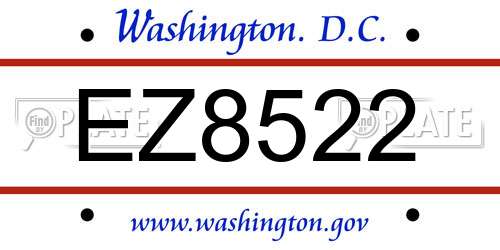 EZ8522 District Of Columbia License Plate