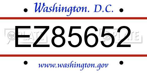 EZ85652 District Of Columbia License Plate