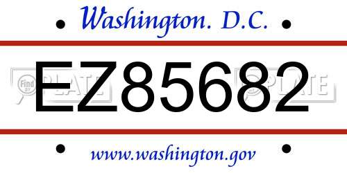 EZ85682 District Of Columbia License Plate
